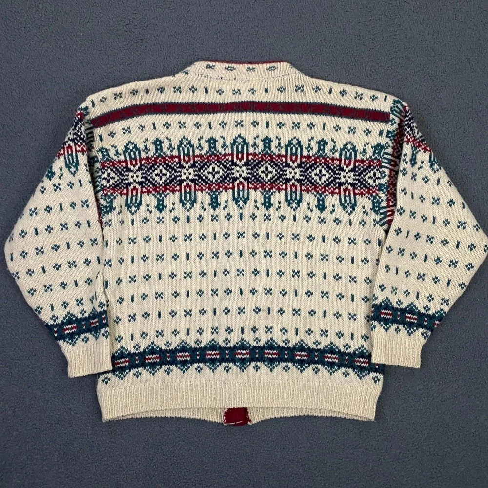Vintage LL Bean Sweater Womens Large Fair Isle Nordic Cardigan Wool USA Made - Picture 7 of 12